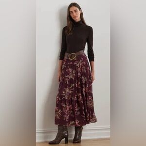 Lauren Ralph Lauren Floral Crinkle Georgette Tiered Skirt Size 6
